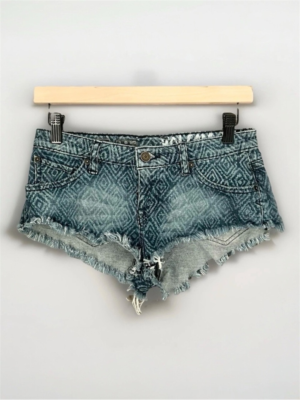 Volcom Cheeky Micro Shorts Frayed Denim Aztec